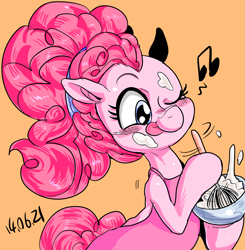 Size: 924x942 | Tagged: safe, artist:nekubi, pinkie pie, earth pony, pony, alternate hairstyle, baking, cute, diapinkes, ponytail, solo