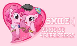 Size: 1634x969 | Tagged: safe, artist:sp415, bubble berry, pinkie pie, earth pony, pony, bubblepie, female, heart eyes, male, rule 63, self ponidox, selfcest, shipping, straight, wallpaper