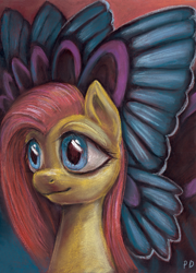 Size: 2300x3190 | Tagged: safe, artist:kaermter, fluttershy, pegasus, pony, bust, solo, traditional art