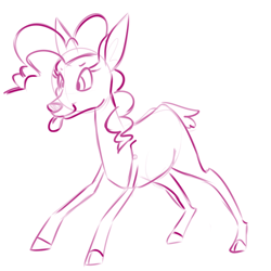 Size: 700x700 | Tagged: safe, artist:goat train, pinkie pie, deer, :p, deerified, monochrome, sketch, solo, species swap, tongue out