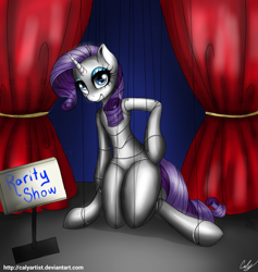 Size: 873x921 | Tagged: safe, artist:calyartist, rarity, pony, semi-anthro, unicorn, marionette, solo