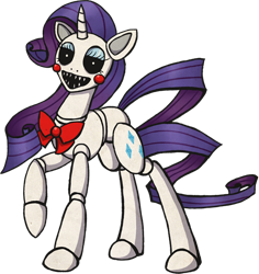 Size: 600x636 | Tagged: safe, artist:kaizerin, rarity, pony, robot, unicorn, animatronic, bowtie, five nights at aj's, five nights at freddy's, solo, the puppet