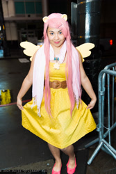 Size: 1365x2048 | Tagged: artist needed, safe, fluttershy, human, 2014, belt, clothes, convention, cosplay, dress, irl, irl human, photo, sakura con, solo