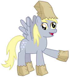 Size: 2528x2800 | Tagged: safe, artist:sketchmcreations, derpy hooves, pegasus, pony, female, inkscape, mare, open mouth, paper bag, paper bag wizard, raised hoof, simple background, solo, transparent background, vector