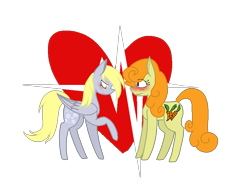 Size: 906x676 | Tagged: safe, artist:spitfirekat, carrot top, derpy hooves, golden harvest, pegasus, pony, derpytop, female, heart, lesbian, mare, shipping