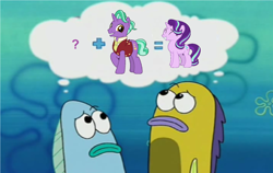 Size: 2080x1312 | Tagged: safe, firelight, starlight glimmer, fish, pony, unicorn, female, mare, spongebob squarepants