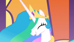 Size: 1366x768 | Tagged: safe, screencap, princess celestia, alicorn, pony, the best night ever, eyes closed, smiling, solo