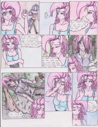 Size: 1275x1643 | Tagged: safe, artist:zoarenso, pinkie pie, anthro, comic, flashback, pinkamena diane pie, traditional art, undocumented report