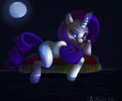 Size: 800x658 | Tagged: safe, artist:dapper, rarity, pony, unicorn, magic, moon, solo, water