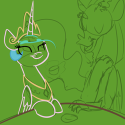 Size: 1000x1000 | Tagged: safe, artist:rivalcat, derpibooru exclusive, discord, princess celestia, alicorn, pony, dislestia, female, male, shipping, sketch, straight, tea, wip