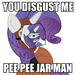 Size: 506x500 | Tagged: safe, rarity, pony, unicorn, ew gay, image macro, implied jarate, meme, paper-thin disguise, rarispy, spy, team fortress 2