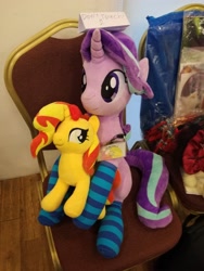 Size: 3120x4160 | Tagged: safe, starlight glimmer, sunset shimmer, pony, unicorn, chair, clothes, cute, kelly sheridan, plushie, socks, striped socks