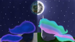 Size: 3500x1969 | Tagged: safe, artist:gennbu, princess celestia, princess luna, alicorn, pony, mare in the moon, moon