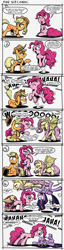 Size: 2000x7776 | Tagged: safe, artist:gray--day, applejack, fluttershy, pinkie pie, twilight sparkle, twilight sparkle (alicorn), alicorn, bat pony, pony, bazinga, circling stars, comic, dizzy, flutterbat, fourth wall, laugh track, race swap, sheldon cooper, swirly eyes, the big bang theory, tongue out, unconscious