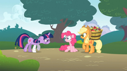 Size: 1054x592 | Tagged: safe, screencap, applejack, pinkie pie, twilight sparkle, earth pony, pony, feeling pinkie keen, injured