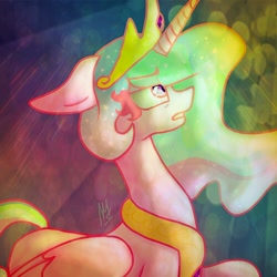 Size: 1000x1000 | Tagged: safe, artist:darkestsunset, princess celestia, alicorn, pony, looking up, solo, tired