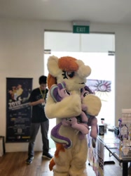 Size: 1533x2048 | Tagged: safe, photographer:ilikelilpipalot, starlight glimmer, oc, oc:karma, human, fursuit, irl, irl human, photo, plushie, project seaponycon, reddit, singapore