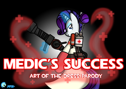 Size: 3508x2480 | Tagged: safe, artist:az-derped-unicorn, rarity, pony, unicorn, cover, crossover, medic, parody, solo, team fortress 2, video game