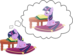 Size: 2000x1512 | Tagged: safe, artist:masem, derpibooru import, twilight sparkle, book, cushion, dream, drool, simple background, solo, that pony sure does love books, transparent background, vector