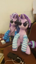 Size: 1152x2048 | Tagged: safe, photographer:atbuckweiser, starlight glimmer, pony, unicorn, clothes, duality, plushie, project seaponycon, self ponidox, singapore, socks, striped socks, sunglasses