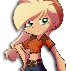 Size: 5000x5000 | Tagged: safe, artist:fj-c, applejack, equestria girls, absurd resolution, belly button, humanized, light skin, midriff, panty and stocking with garterbelt, solo