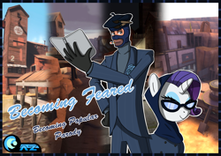 Size: 3508x2480 | Tagged: safe, artist:az-derped-unicorn, rarity, pony, unicorn, cover, crossover, parody, spy, team fortress 2, video game