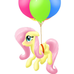 Size: 600x600 | Tagged: safe, artist:hudoyjnik, fluttershy, pegasus, pony, balloon, blushing, female, floating, floppy ears, looking at you, mare, solo