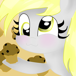 Size: 1024x1024 | Tagged: safe, artist:lorepeepsblue, derpy hooves, pegasus, pony, female, food, mare, muffin, solo