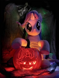 Size: 1508x2000 | Tagged: safe, artist:nekokevin, artist:nighti331, starlight glimmer, pony, unicorn, series:nekokevin's glimmy, halloween, holiday, irl, jack-o-lantern, photo, plushie, pumpkin, solo