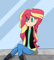 Size: 815x907 | Tagged: safe, artist:icywindthepony, sunset shimmer, equestria girls, sitting, solo