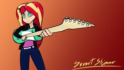 Size: 1920x1080 | Tagged: safe, artist:icywindthepony, sunset shimmer, equestria girls, guitar, solo, vulgar description, wallpaper