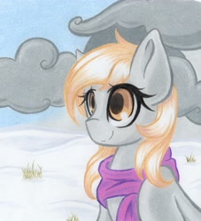 Size: 3210x3539 | Tagged: safe, artist:emberslament, derpy hooves, pegasus, pony, clothes, female, mare, scarf, snow, solo, winter