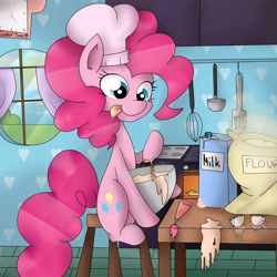 Size: 5500x5500 | Tagged: safe, artist:c-music-bone, pinkie pie, earth pony, pony, absurd resolution, baking, chef's hat, cute, hat, solo