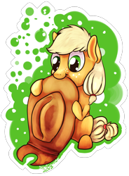 Size: 1548x2107 | Tagged: safe, artist:blindcoyote, applejack, earth pony, pony, chewing, cute, filly, hat, simple background, solo, transparent background