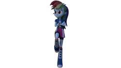 Size: 1920x1080 | Tagged: safe, artist:3d thread, artist:creatorofpony, derpibooru import, rainbow dash, equestria girls, /mlp/, 3d, 3d model, against wall, blender, boots, clothes, compression shorts, shirt, shorts, simple background, skirt, solo, transparent background, wallpaper, wristband