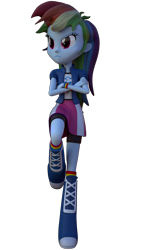 Size: 2160x3840 | Tagged: safe, artist:3d thread, artist:creatorofpony, derpibooru import, rainbow dash, equestria girls, /mlp/, 3d, 3d model, against wall, blender, boots, clothes, compression shorts, shirt, shorts, simple background, skirt, solo, transparent background, wallpaper, wristband
