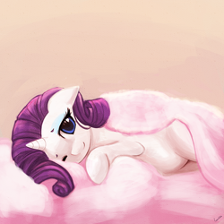 Size: 750x750 | Tagged: safe, alternate version, artist:lumineko, rarity, pony, unicorn, cute, floppy ears, looking at you, on side, one eye closed, raribetes, smiling, snuggling, solo