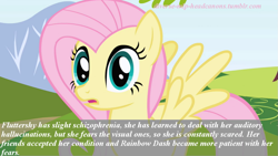 Size: 1067x601 | Tagged: safe, fluttershy, pegasus, pony, diverse-mlp-headcanons, headcanon, solo, text