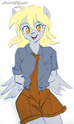 Size: 1309x2177 | Tagged: safe, artist:kyotox33jdi, derpy hooves, anthro, clothes, necktie, shirt, shorts, simple background, solo