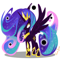 Size: 1024x1024 | Tagged: safe, artist:f1nel1ne, nightmare star, princess celestia, black hole, black hole sun, fusion, glowing eyes, solo