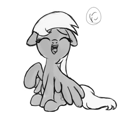 Size: 800x800 | Tagged: safe, artist:nimaru, derpy hooves, pegasus, pony, eyes closed, female, floppy ears, grayscale, laughing, mare, monochrome, open mouth, simple background, solo, tongue out