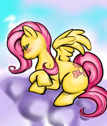 Size: 1083x1280 | Tagged: safe, artist:aleusha, fluttershy, pegasus, pony, cloud, female, mare, solo