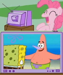 Size: 1412x1688 | Tagged: safe, pinkie pie, pony, unicorn, brony, exploitable meme, funny, meme, no nose knows, obligatory pony, patrick star, spongebob squarepants, tv meme