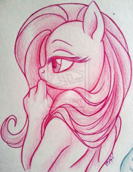 Size: 600x777 | Tagged: dead source, safe, artist:naara-ashley, fluttershy, anthro, deviantart watermark, monochrome, obtrusive watermark, solo, traditional art, watermark