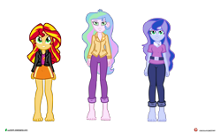 Size: 5000x3000 | Tagged: safe, artist:dieart77, princess celestia, princess luna, principal celestia, sunset shimmer, vice principal luna, equestria girls, accessories, barefoot, feet, hypnosis, hypnotized, simple background, smiling, transparent background