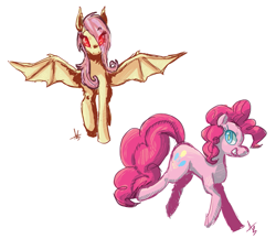 Size: 1413x1229 | Tagged: safe, artist:claireone, fluttershy, pinkie pie, earth pony, pony, female, flutterbat, mare, simple background, white background