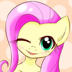 Size: 700x700 | Tagged: safe, artist:dobado, fluttershy, pegasus, pony, looking at you, pixiv, solo, wink