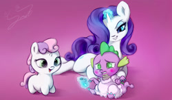 Size: 2000x1164 | Tagged: safe, artist:sverre93, rarity, spike, sweetie belle, dragon, pony, unicorn, crossdressing, cute, diasweetes, filly, makeup, nail polish