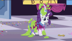 Size: 720x405 | Tagged: safe, edit, screencap, discord, fine line, maxie, perfect pace, rarity, spike, dragon, pony, unicorn, make new friends but keep discord, animated, assisted exposure, bipedal, blushing, clothes, clothing theft, covering, discovery family logo, dress, embarrassed, faic, female, frown, grand galloping gala, gritted teeth, humiliation, magic abuse, male, naked rarity, ooze, shipping, slime, sparity, straight, vacuum cleaner, we don't normally wear clothes, wide eyes