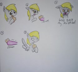 Size: 1347x1239 | Tagged: safe, artist:ponypoet21, derpy hooves, pegasus, pony, female, food, mare, muffin, traditional art